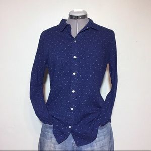 Blue Polka Dot Button Up Blouse